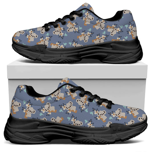 Baby Koala Pattern Print Black Chunky Shoes