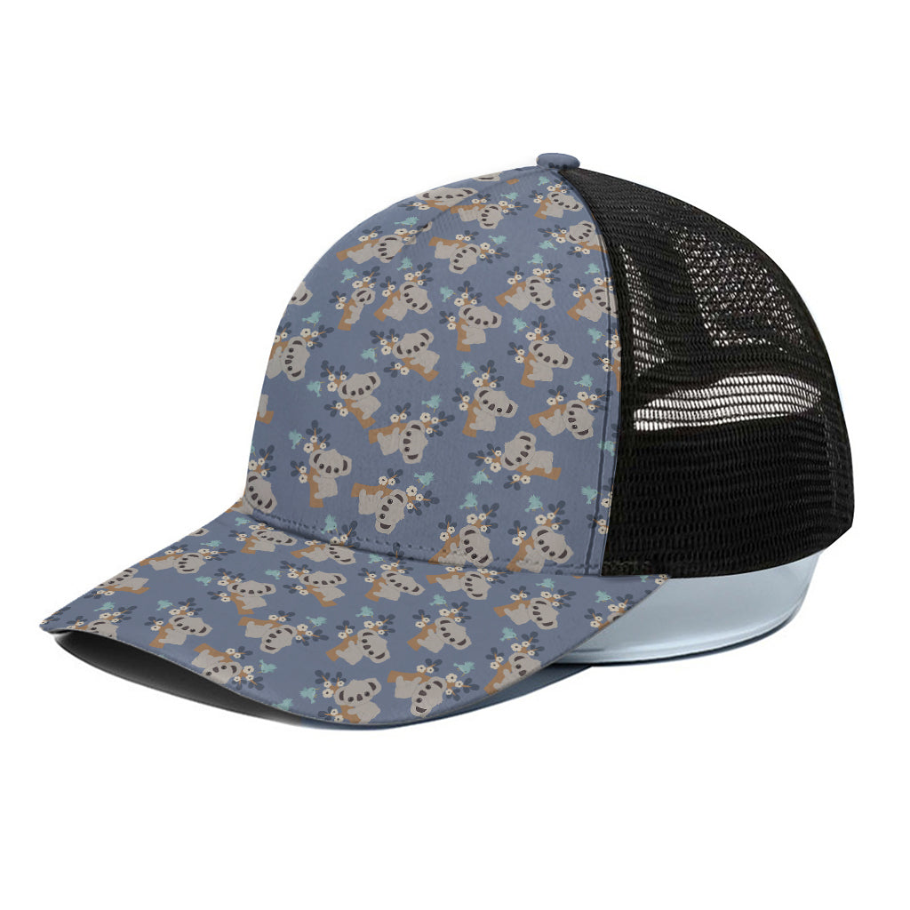 Baby Koala Pattern Print Black Mesh Trucker Cap
