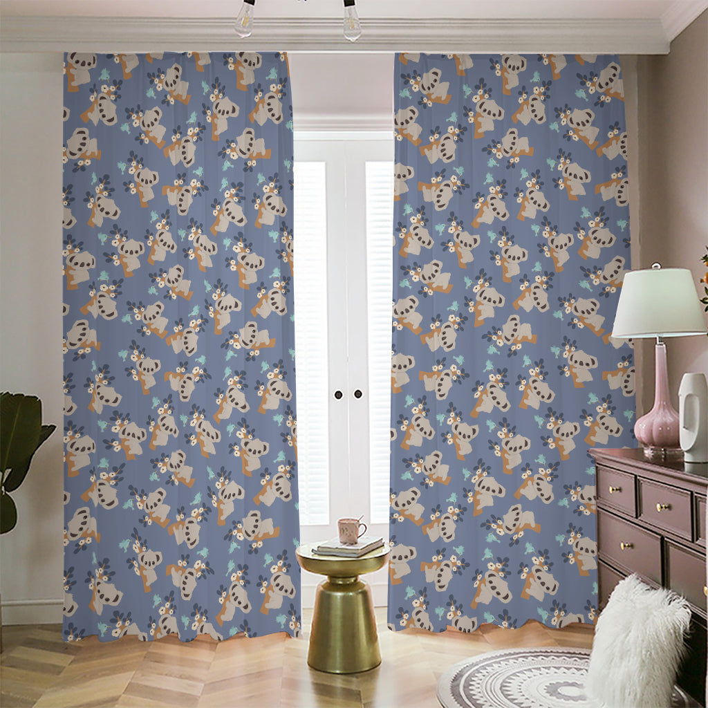 Baby Koala Pattern Print Blackout Pencil Pleat Curtains