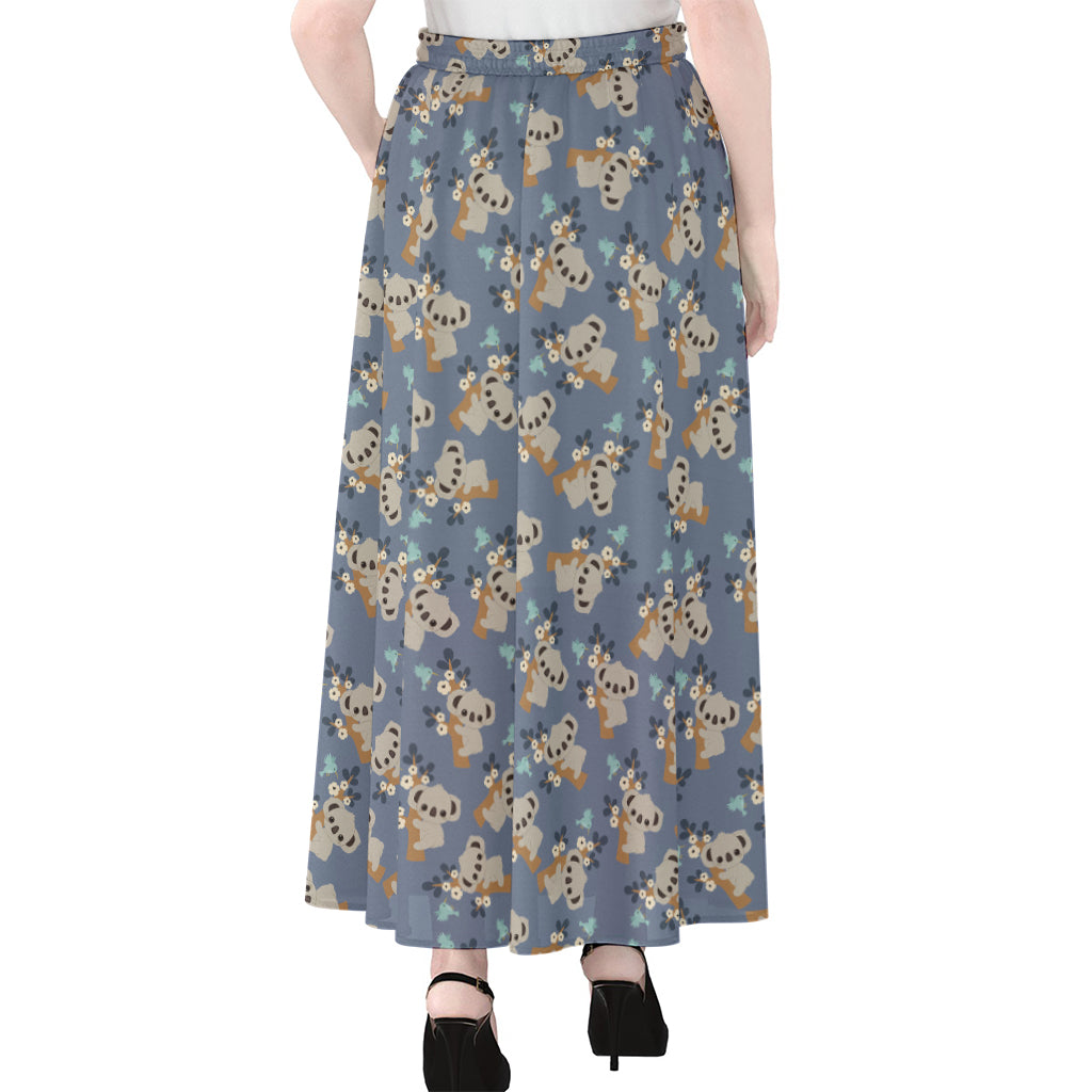 Baby Koala Pattern Print Chiffon Maxi Skirt