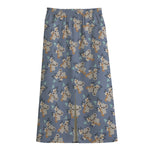 Baby Koala Pattern Print Cotton Front Slit Maxi Skirt