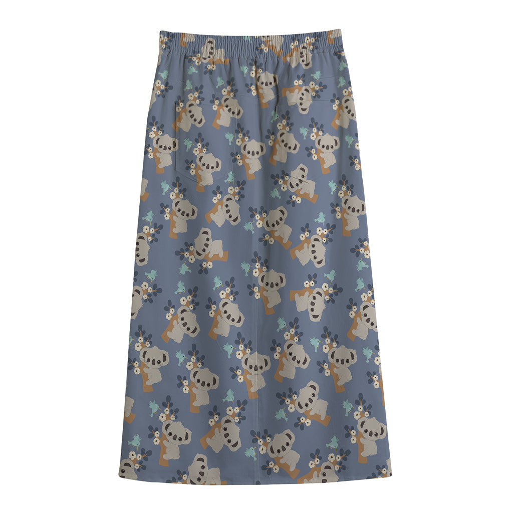 Baby Koala Pattern Print Cotton Front Slit Maxi Skirt