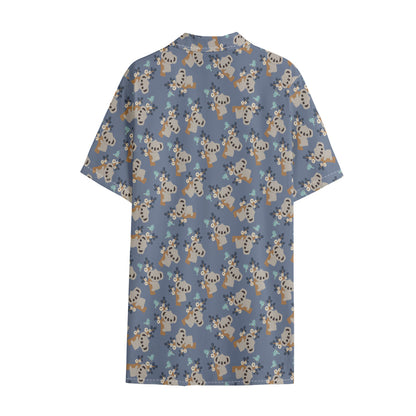 Baby Koala Pattern Print Cotton Hawaiian Shirt