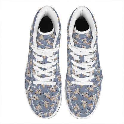 Baby Koala Pattern Print High Top Leather Sneakers