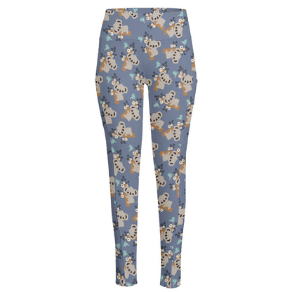 Baby Koala Pattern Print High-Waisted Pocket Leggings