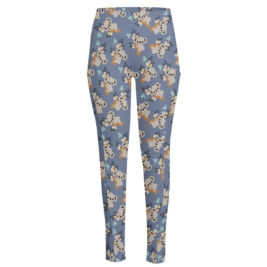 Baby Koala Pattern Print High-Waisted Pocket Leggings