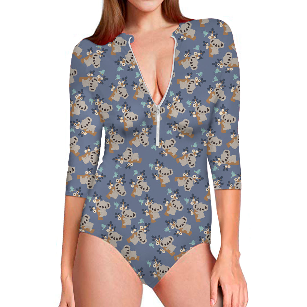 Baby Koala Pattern Print Long Sleeve Swimsuit