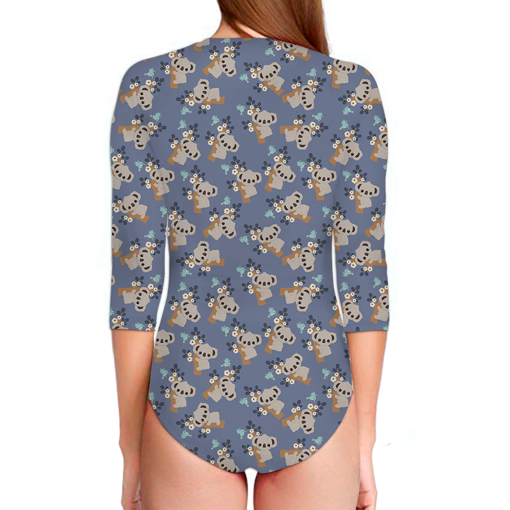 Baby Koala Pattern Print Long Sleeve Swimsuit