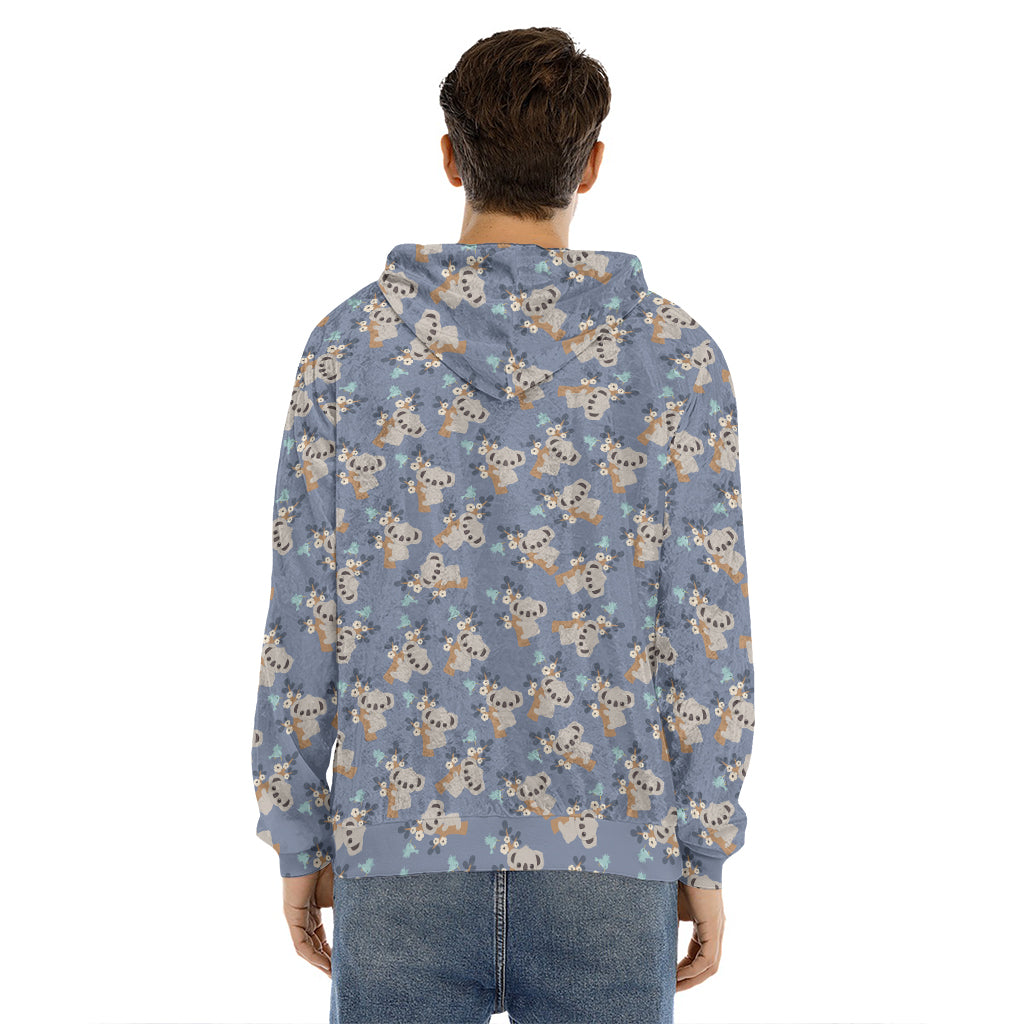 Baby Koala Pattern Print Men's Velvet Pullover Hoodie
