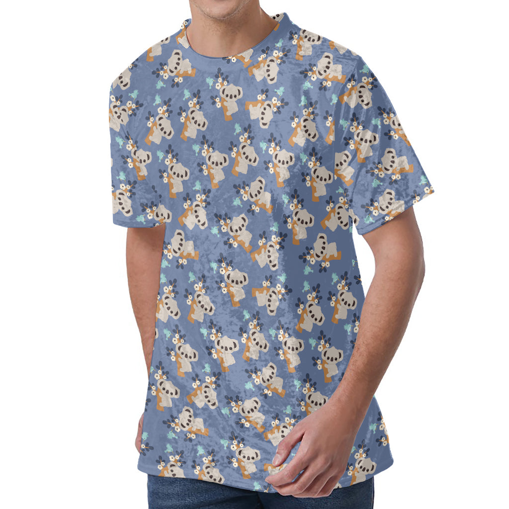Baby Koala Pattern Print Men's Velvet T-Shirt