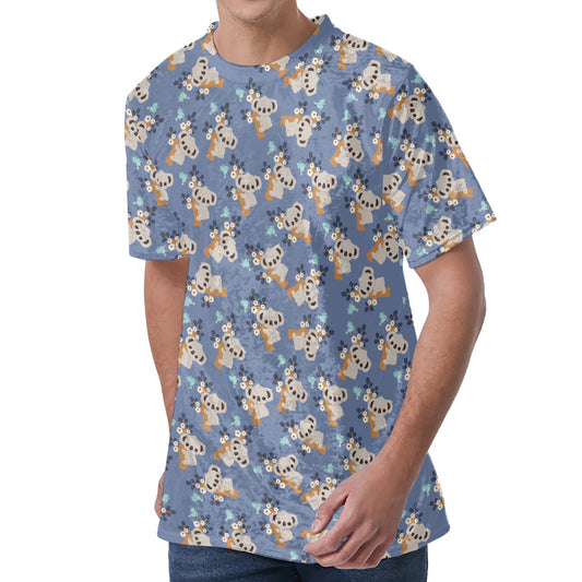Baby Koala Pattern Print Men's Velvet T-Shirt