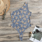 Baby Koala Pattern Print One Shoulder Bodysuit