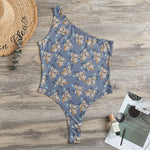Baby Koala Pattern Print One Shoulder Bodysuit