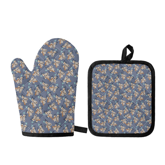 Baby Koala Pattern Print Oven Mitt And Pot Holder Set
