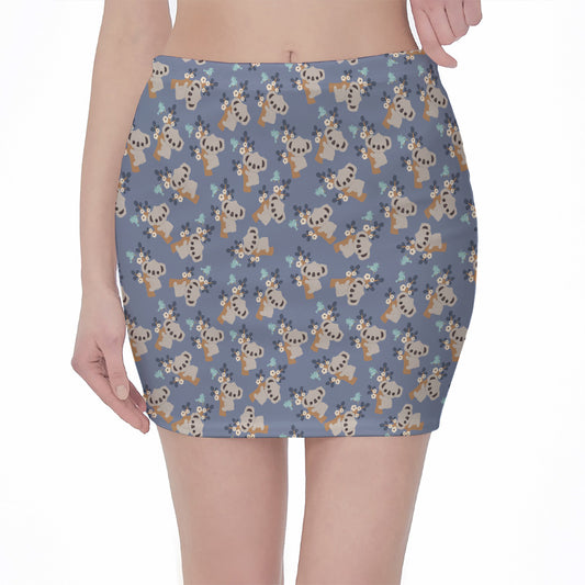 Baby Koala Pattern Print Pencil Mini Skirt