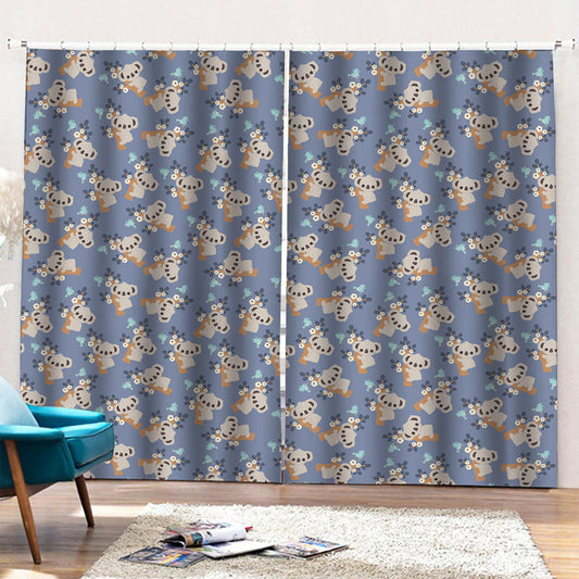 Baby Koala Pattern Print Pencil Pleat Curtains