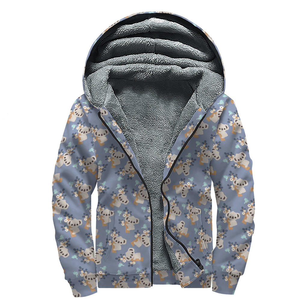 Baby Koala Pattern Print Sherpa Lined Zip Up Hoodie