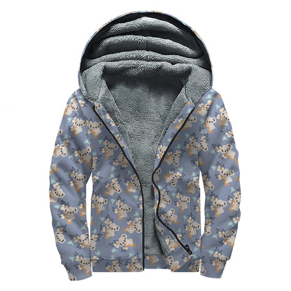 Baby Koala Pattern Print Sherpa Lined Zip Up Hoodie