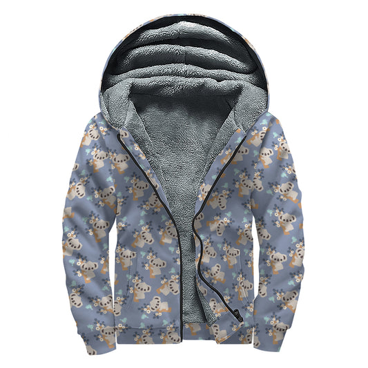 Baby Koala Pattern Print Sherpa Lined Zip Up Hoodie