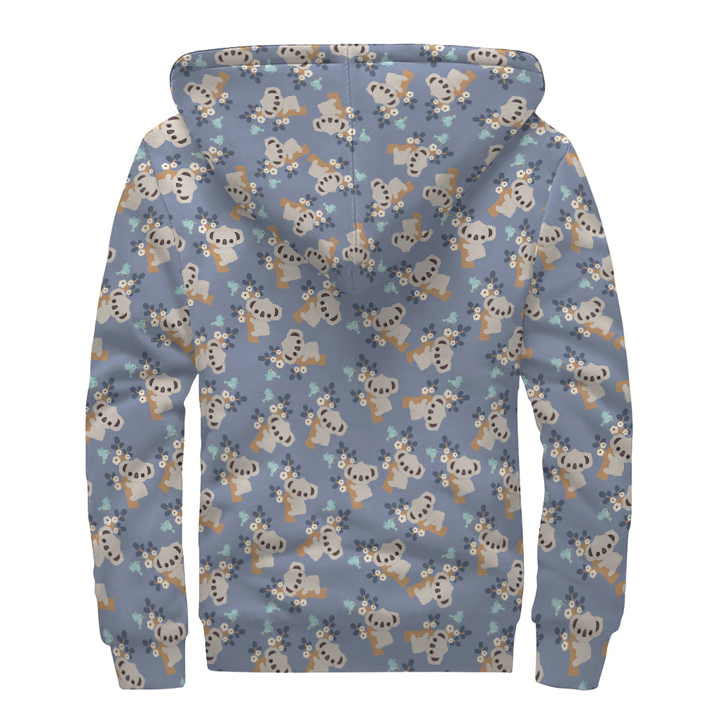 Baby Koala Pattern Print Sherpa Lined Zip Up Hoodie