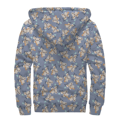 Baby Koala Pattern Print Sherpa Lined Zip Up Hoodie