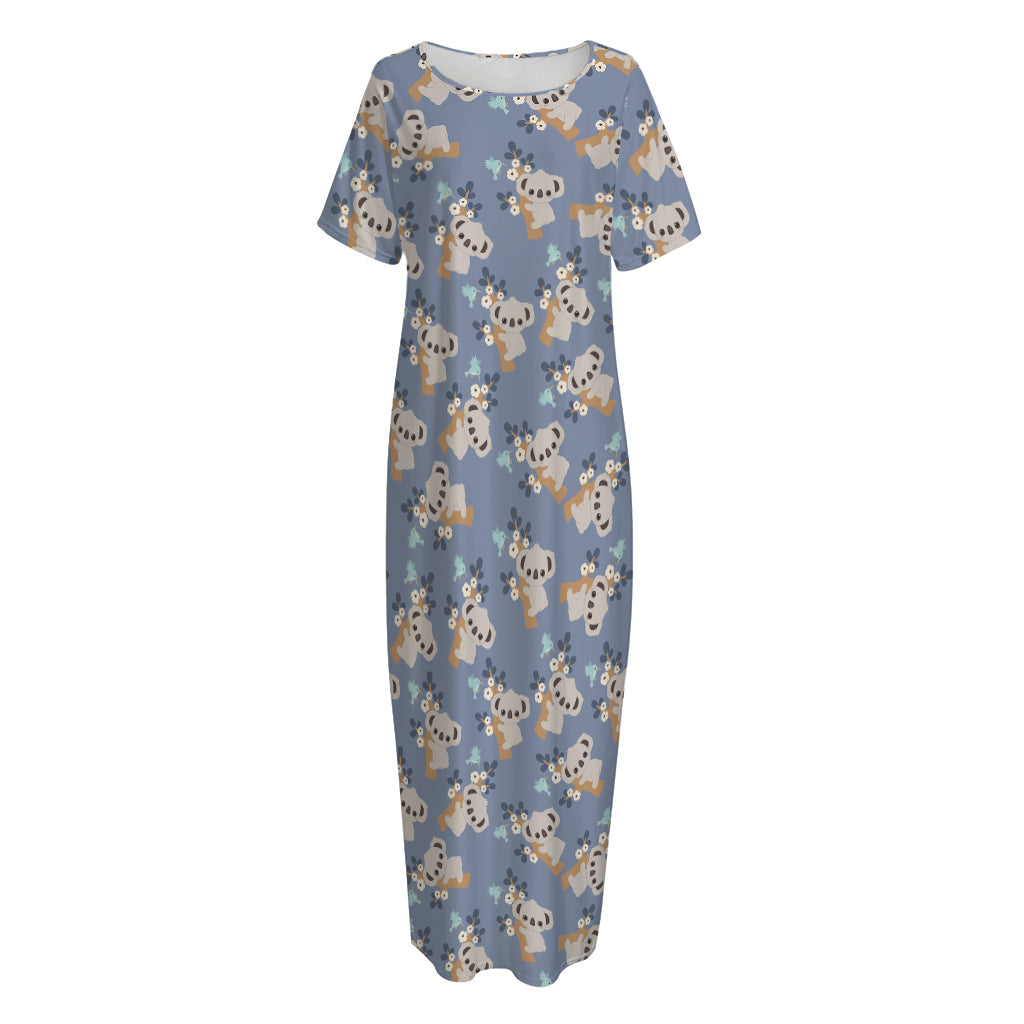 Baby Koala Pattern Print Short Sleeve Long Nightdress