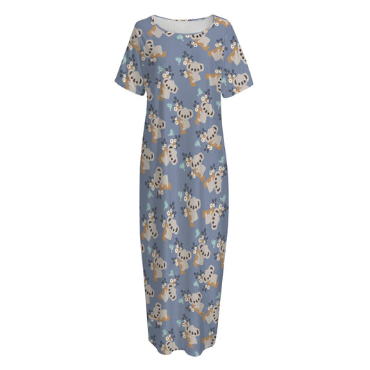Baby Koala Pattern Print Short Sleeve Long Nightdress