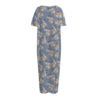 Baby Koala Pattern Print Short Sleeve Long Nightdress