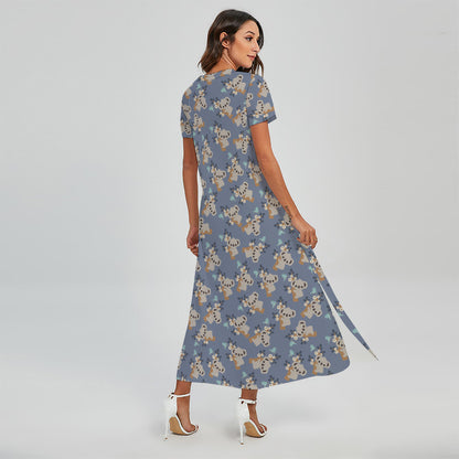 Baby Koala Pattern Print Short Sleeve Maxi Dress