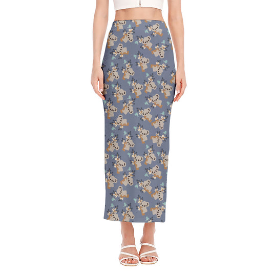 Baby Koala Pattern Print Side Slit Maxi Skirt