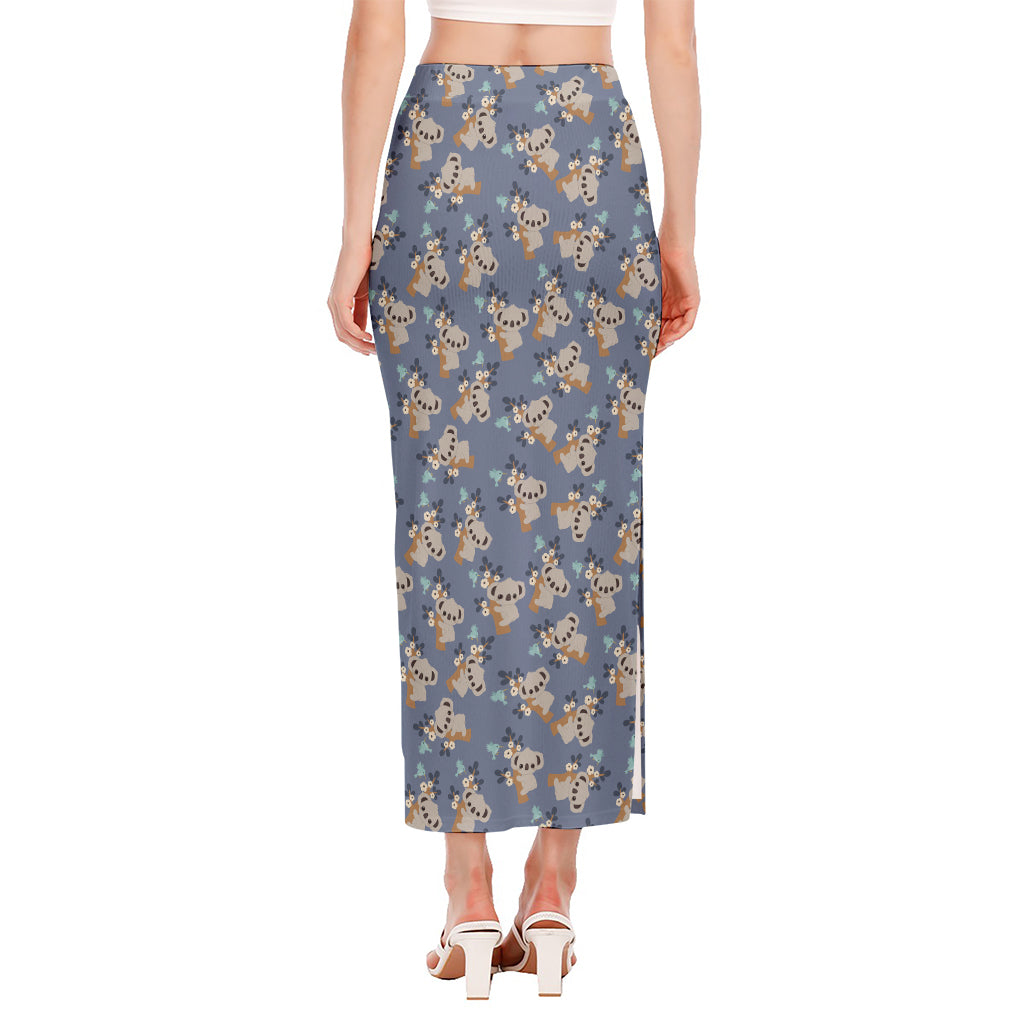 Baby Koala Pattern Print Side Slit Maxi Skirt