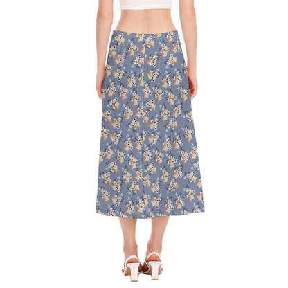 Baby Koala Pattern Print Side Slit Midi Skirt