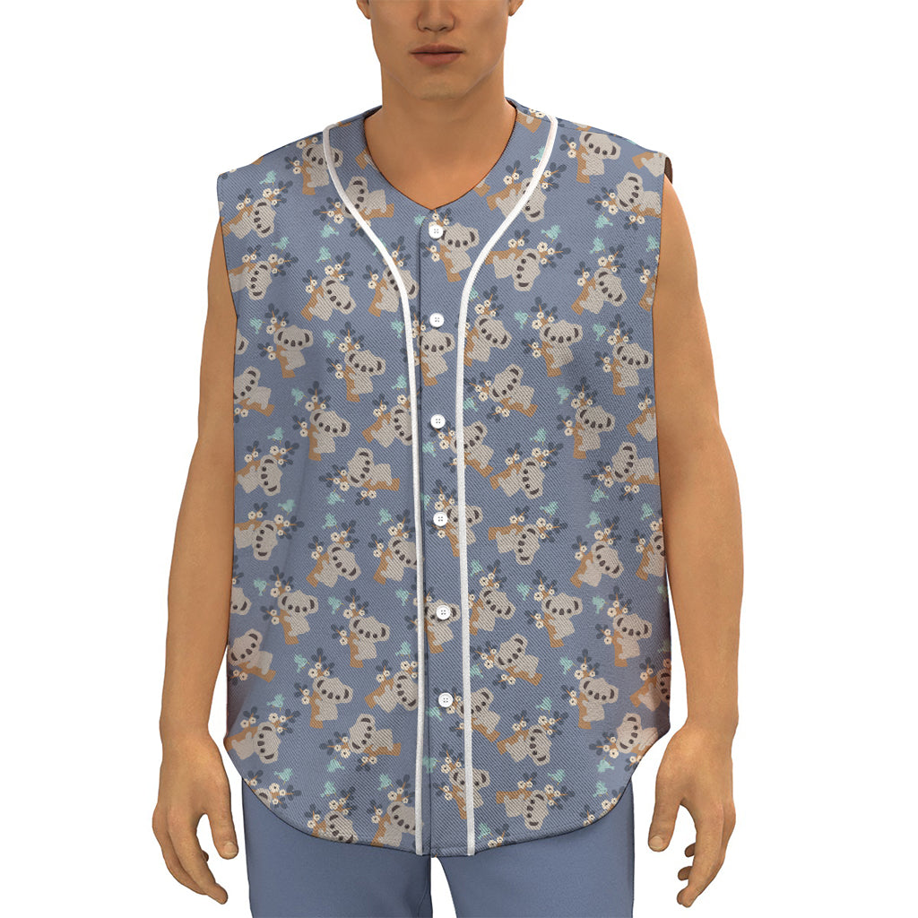 Baby Koala Pattern Print Sleeveless Baseball Jersey