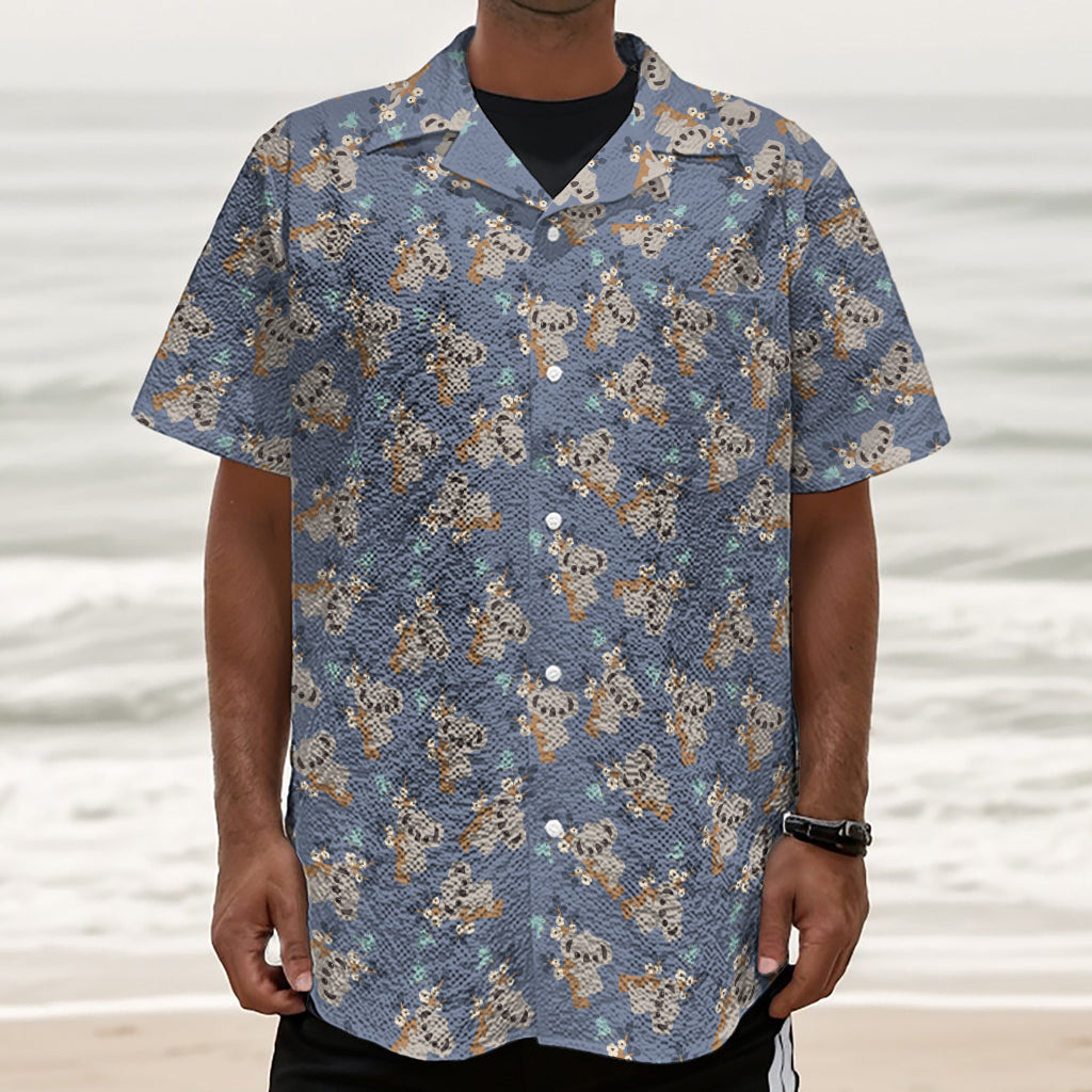Baby Koala Pattern Print Textured Short Sleeve Shirt