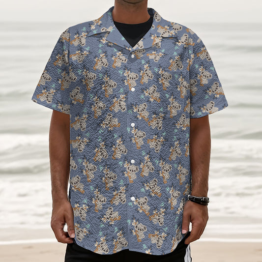 Baby Koala Pattern Print Textured Short Sleeve Shirt