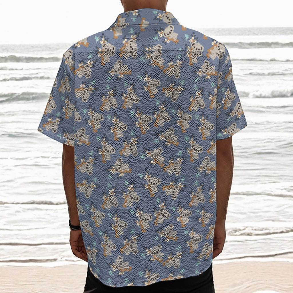 Baby Koala Pattern Print Textured Short Sleeve Shirt