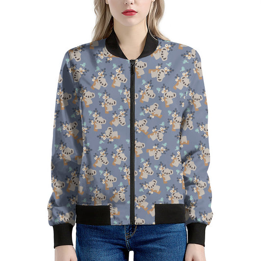 Baby Koala Pattern Print Women's Bomber Jacket