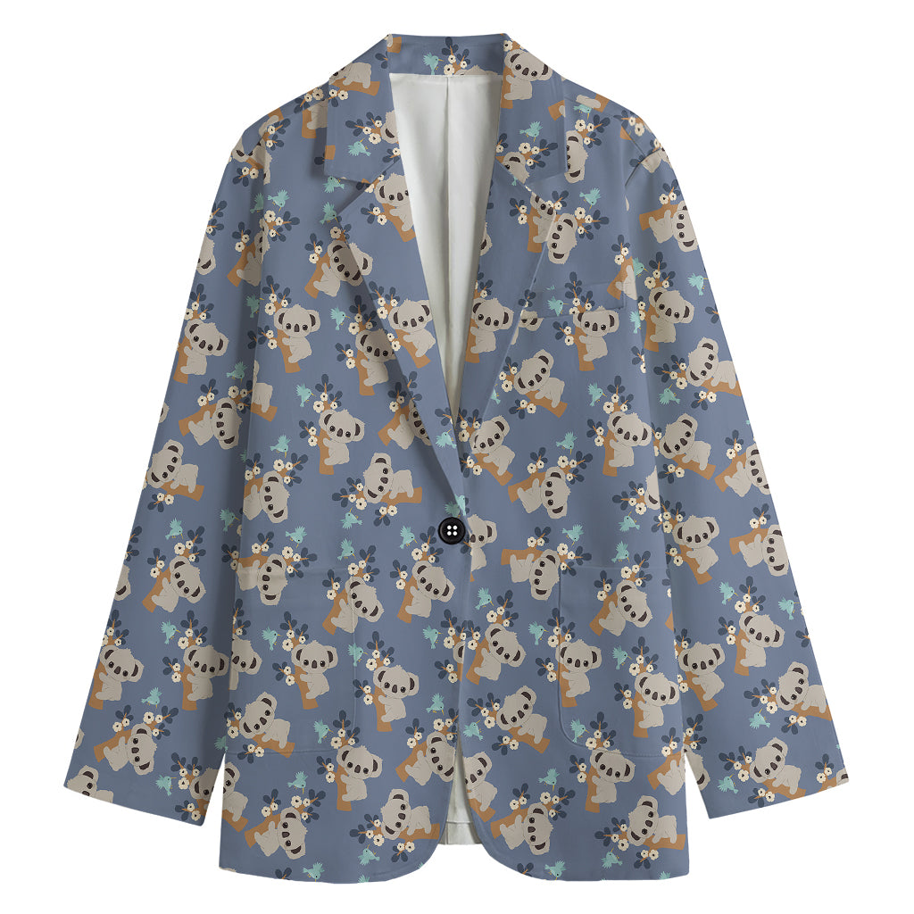 Baby Koala Pattern Print Women's Cotton Blazer