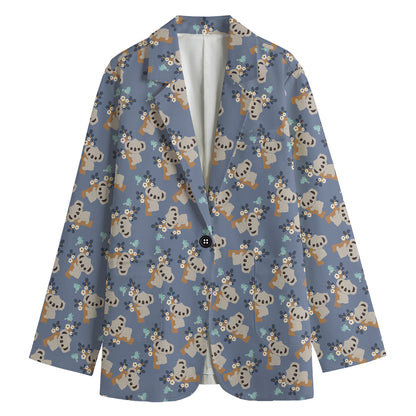 Baby Koala Pattern Print Women's Cotton Blazer
