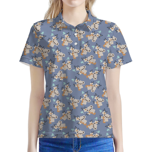 Baby Koala Pattern Print Women's Polo Shirt