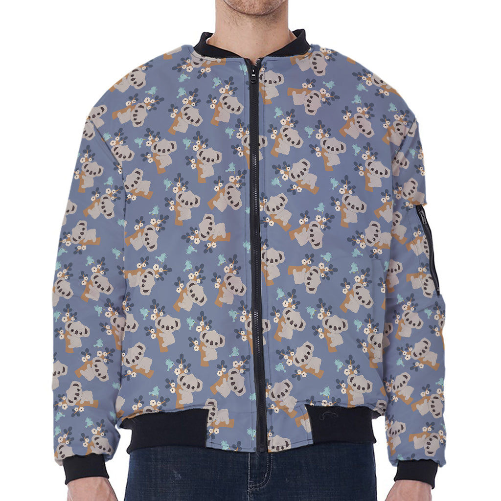 Baby Koala Pattern Print Zip Sleeve Bomber Jacket