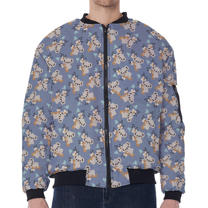 Baby Koala Pattern Print Zip Sleeve Bomber Jacket