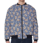 Baby Koala Pattern Print Zip Sleeve Bomber Jacket