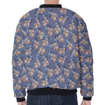 Baby Koala Pattern Print Zip Sleeve Bomber Jacket