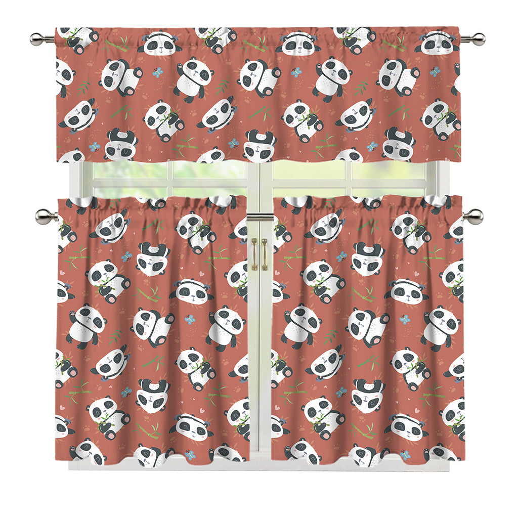 Baby Panda And Bamboo Pattern Print 3 Piece Kitchen Curtains