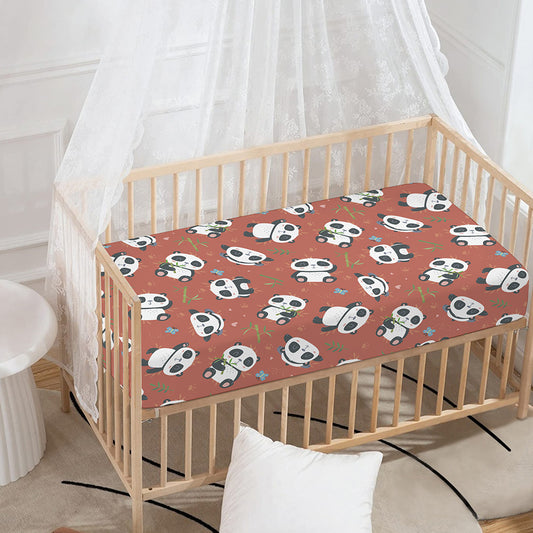 Baby Panda And Bamboo Pattern Print Baby Crib Sheet