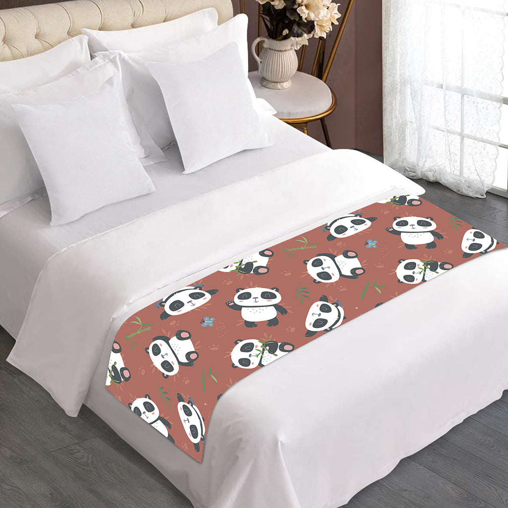 Baby Panda And Bamboo Pattern Print Bed Runner