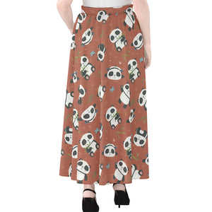 Baby Panda And Bamboo Pattern Print Chiffon Maxi Skirt