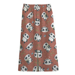 Baby Panda And Bamboo Pattern Print Cotton Front Slit Maxi Skirt