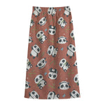 Baby Panda And Bamboo Pattern Print Cotton Front Slit Maxi Skirt